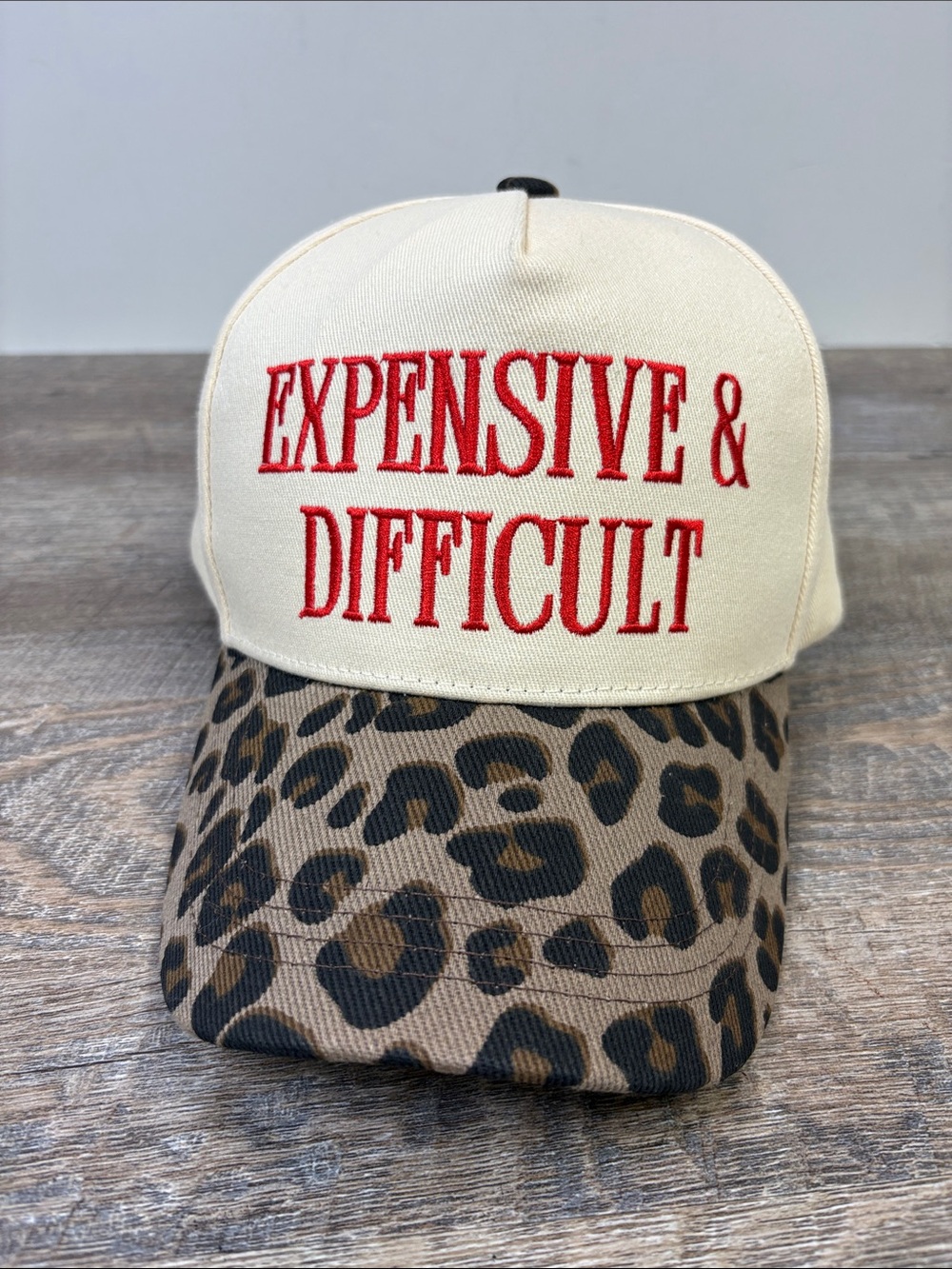 Expensive & Difficult Leopard Print Snapback Hat Embroidered Trucker Cap OS